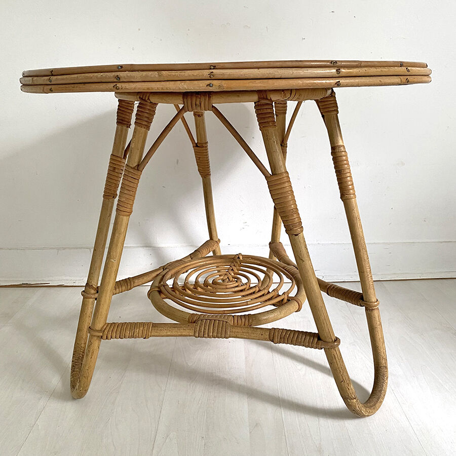 Table d'appoint en rotin vintage 1960