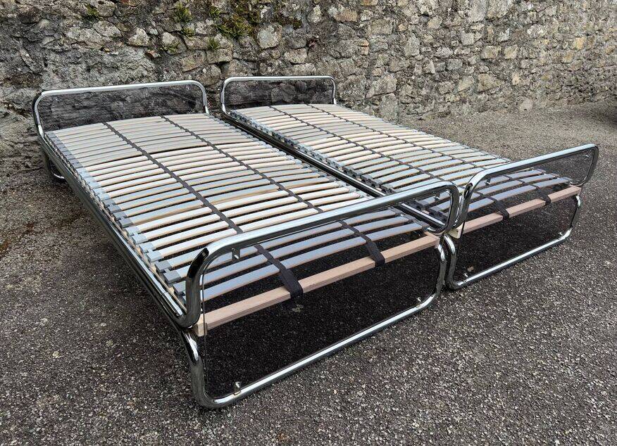 Pair of vintage chrome plexiglass beds