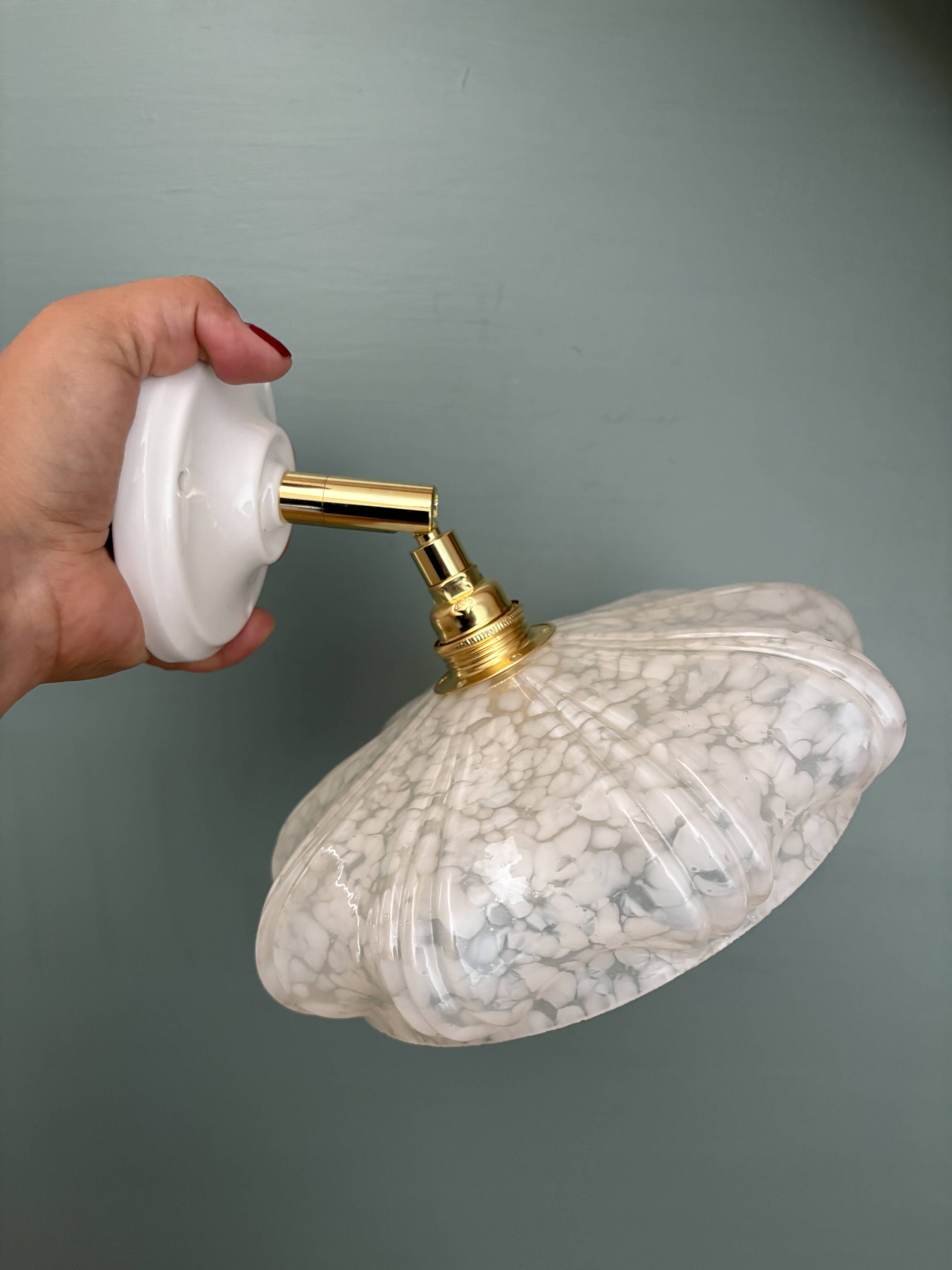 Vintage art deco wall lamp with white Clichy glass shade