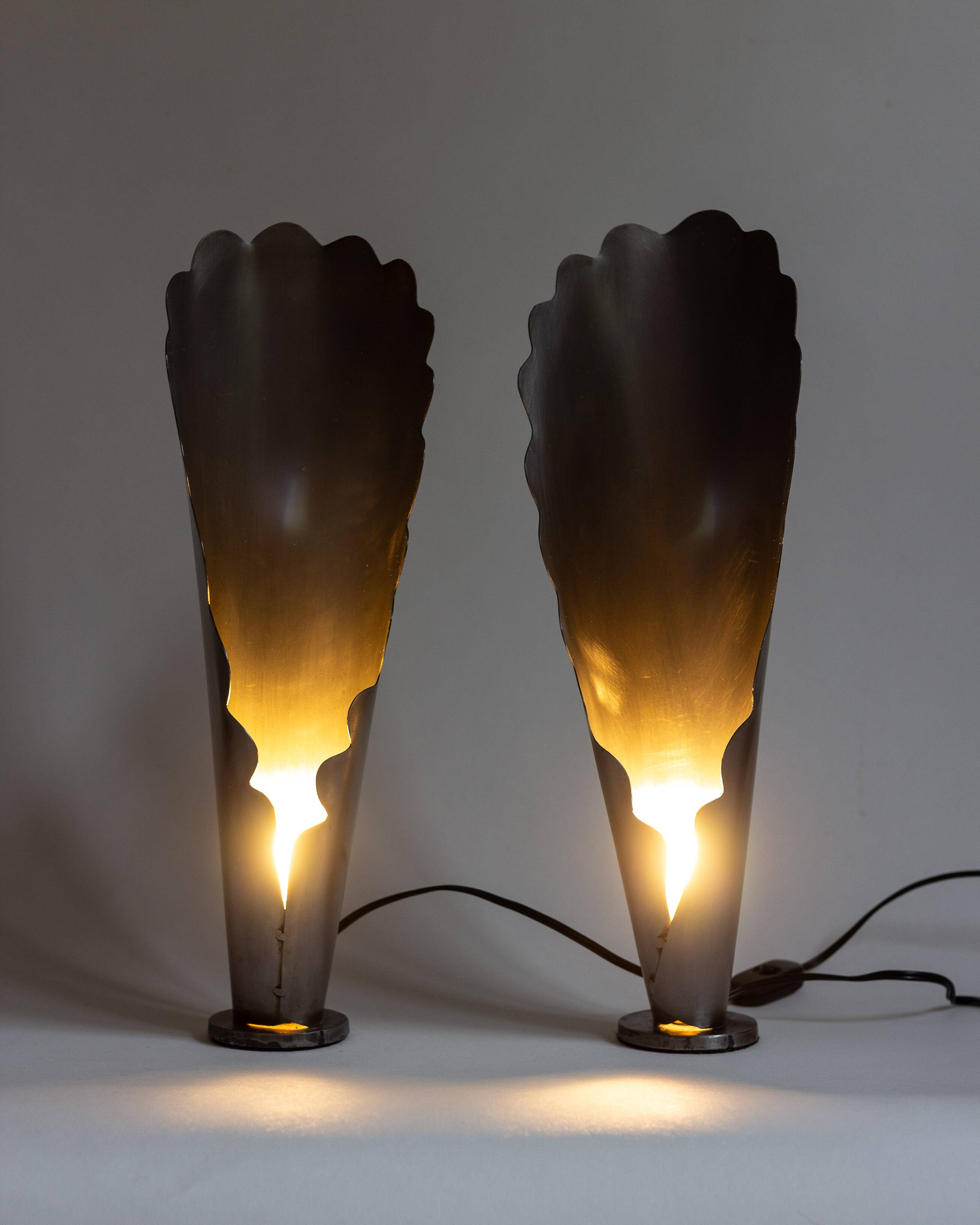 Pair of brushed steel lamps⎮60s, 70s