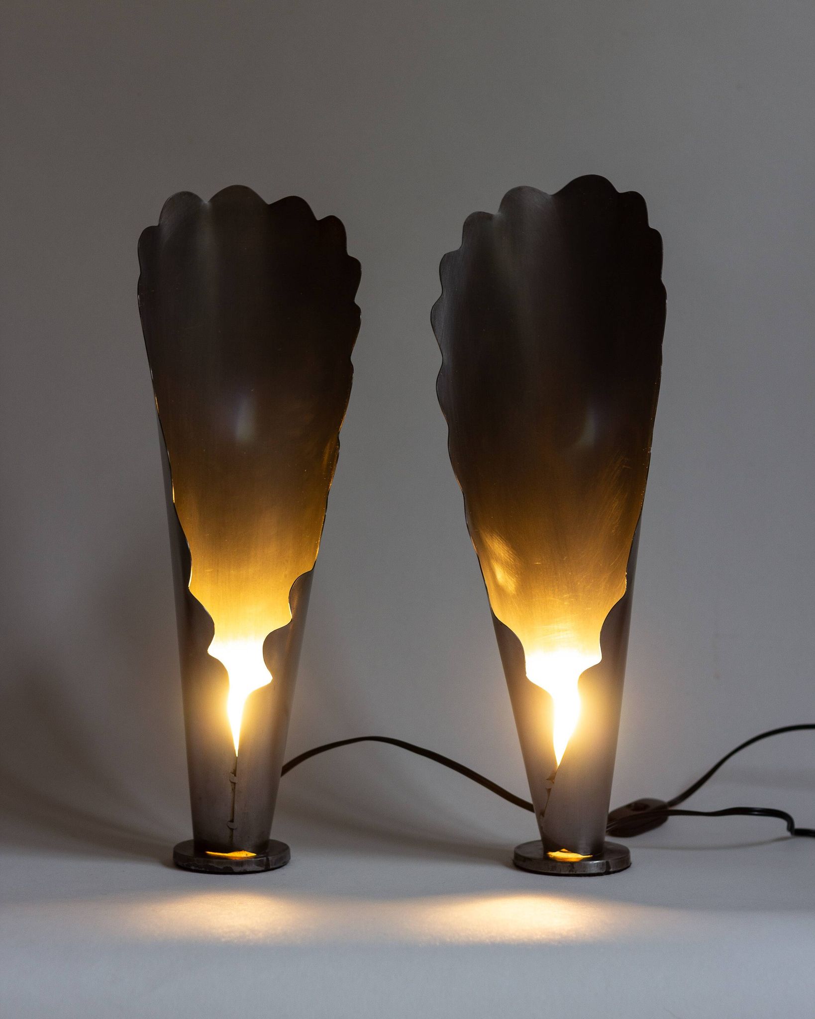 Pair of brushed steel lamps⎮60s, 70s
