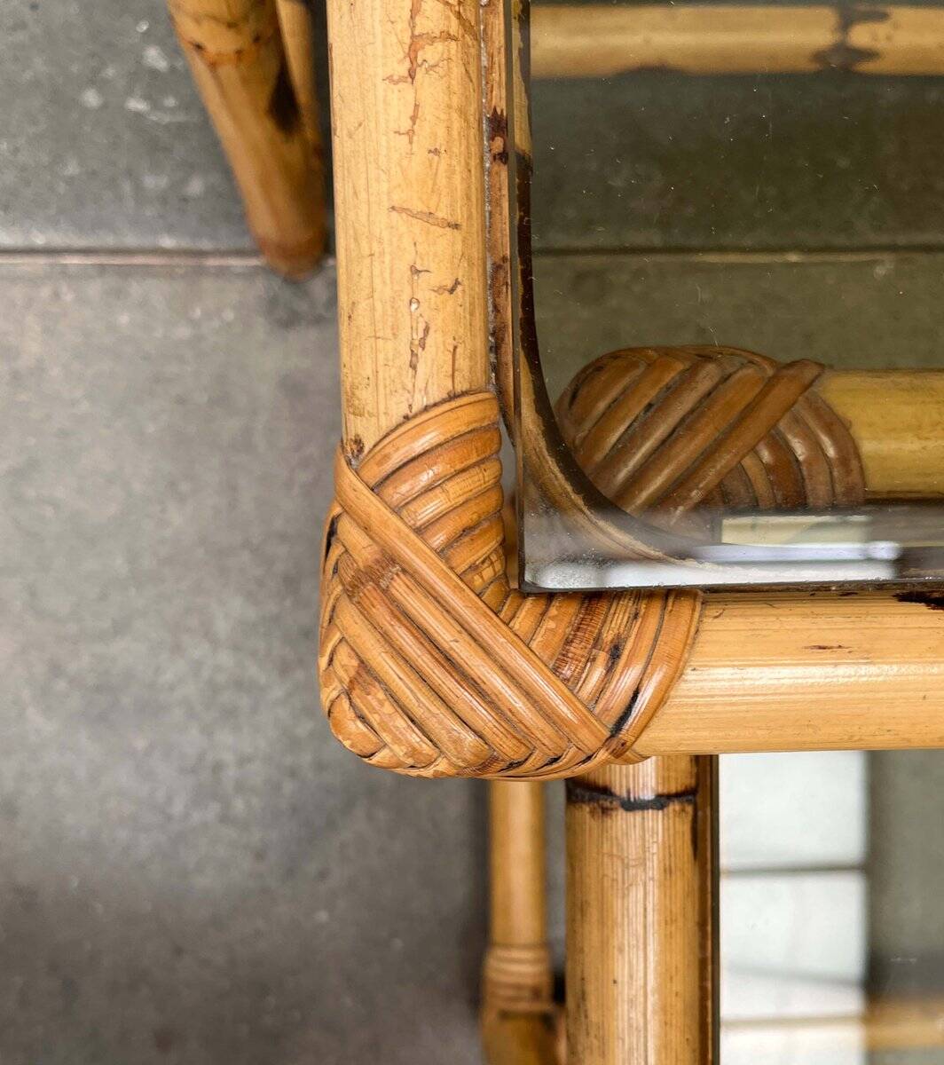 Nest of bamboo and glass tables in mid-century style, 1960s, set of 3.