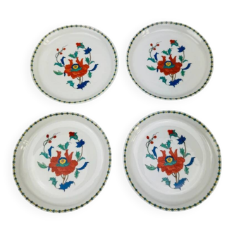4 porcelain bowls from Paris, decorated with red and blue poppy flowers