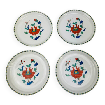 4 coupelles porcelaine de Paris décor pavot fleurs rouges et bleues
