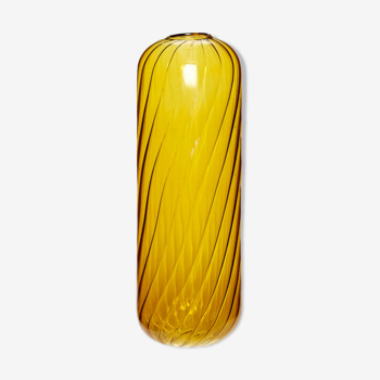 Yellow twisted glass vase 20cm