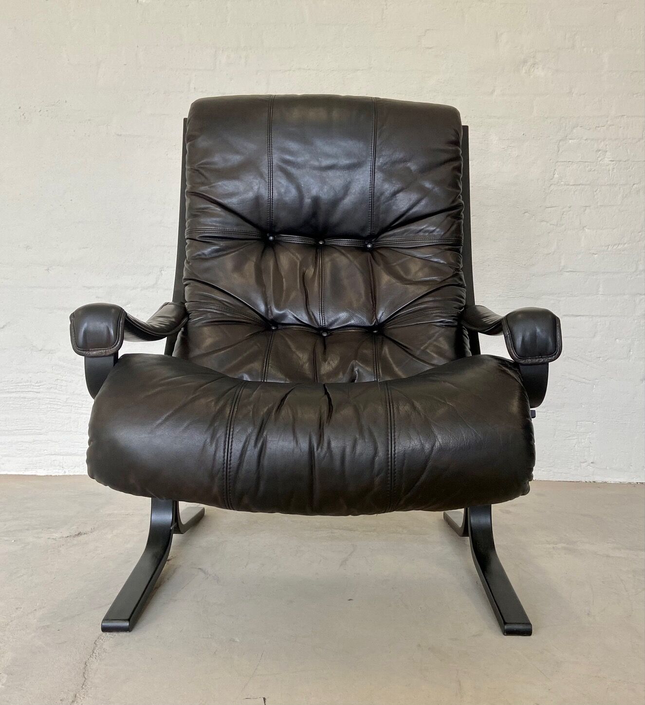 Vintage Norwegian leather chair & ottoman by Ingmar Relling