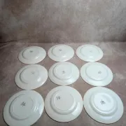 Set of 9 flat plates in ironstone Digoin Sarreguemines – Poupette model – Vintage