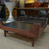 Coffee table in rosewood and glass 1970