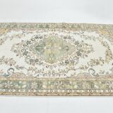6x10 Beige & Green Geometric Pattern Anatolian Vintage Rug, 185x296 Cm