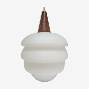 Suspension opaline teck Philips design scandinave années 60