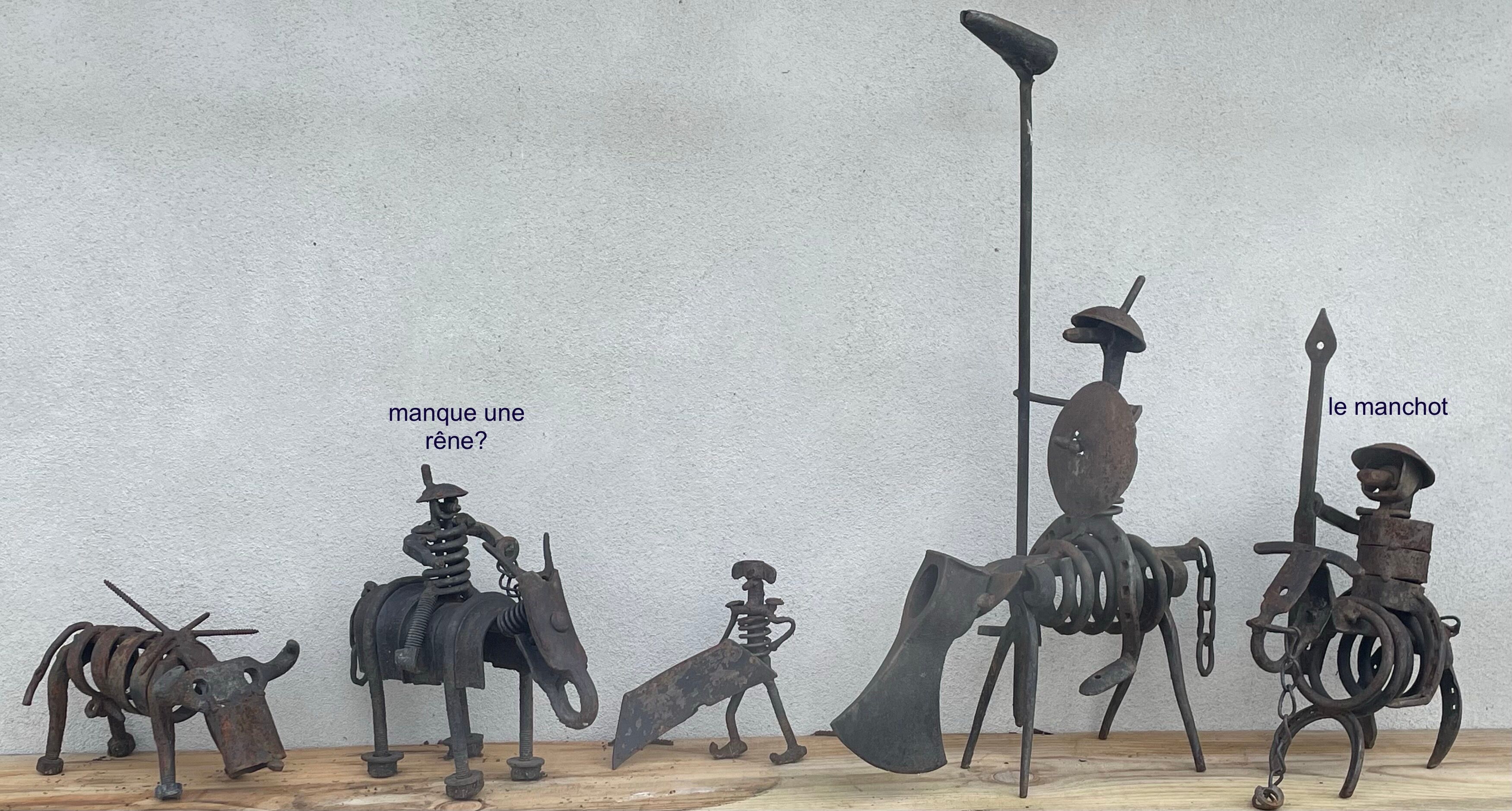 Vintage sculpture in recovered metal, La corrida and its actors