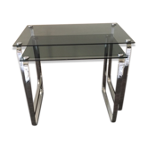 Lot de 2 tables gigognes des années 70 en verre fumé et chrome