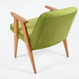 Vintage restored armchair, model 366, designer J. Chierowski, olive velvet