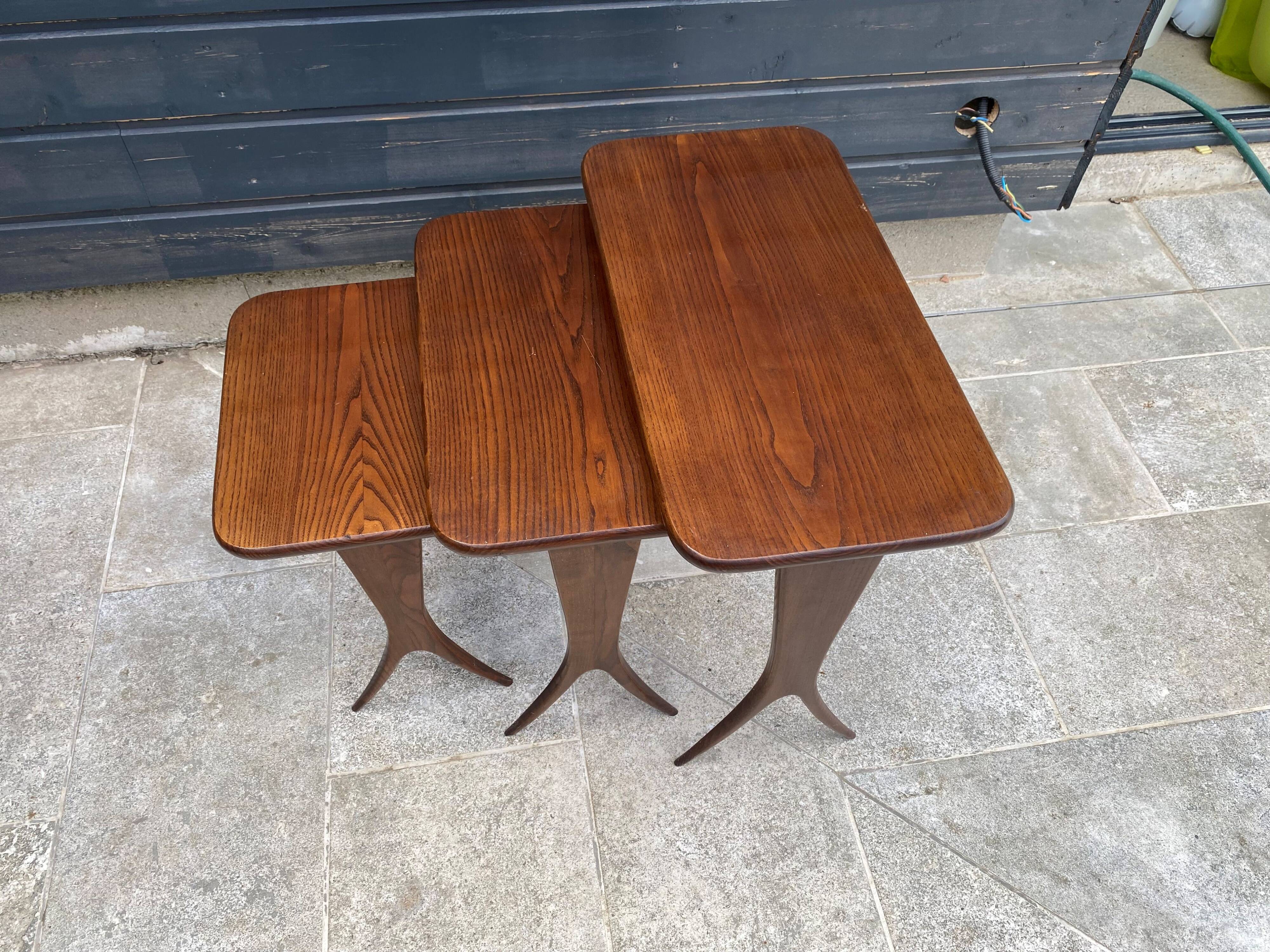 Set of 3 nesting tables by Raphaël Raffel, Scandinavian vintage, 1960s