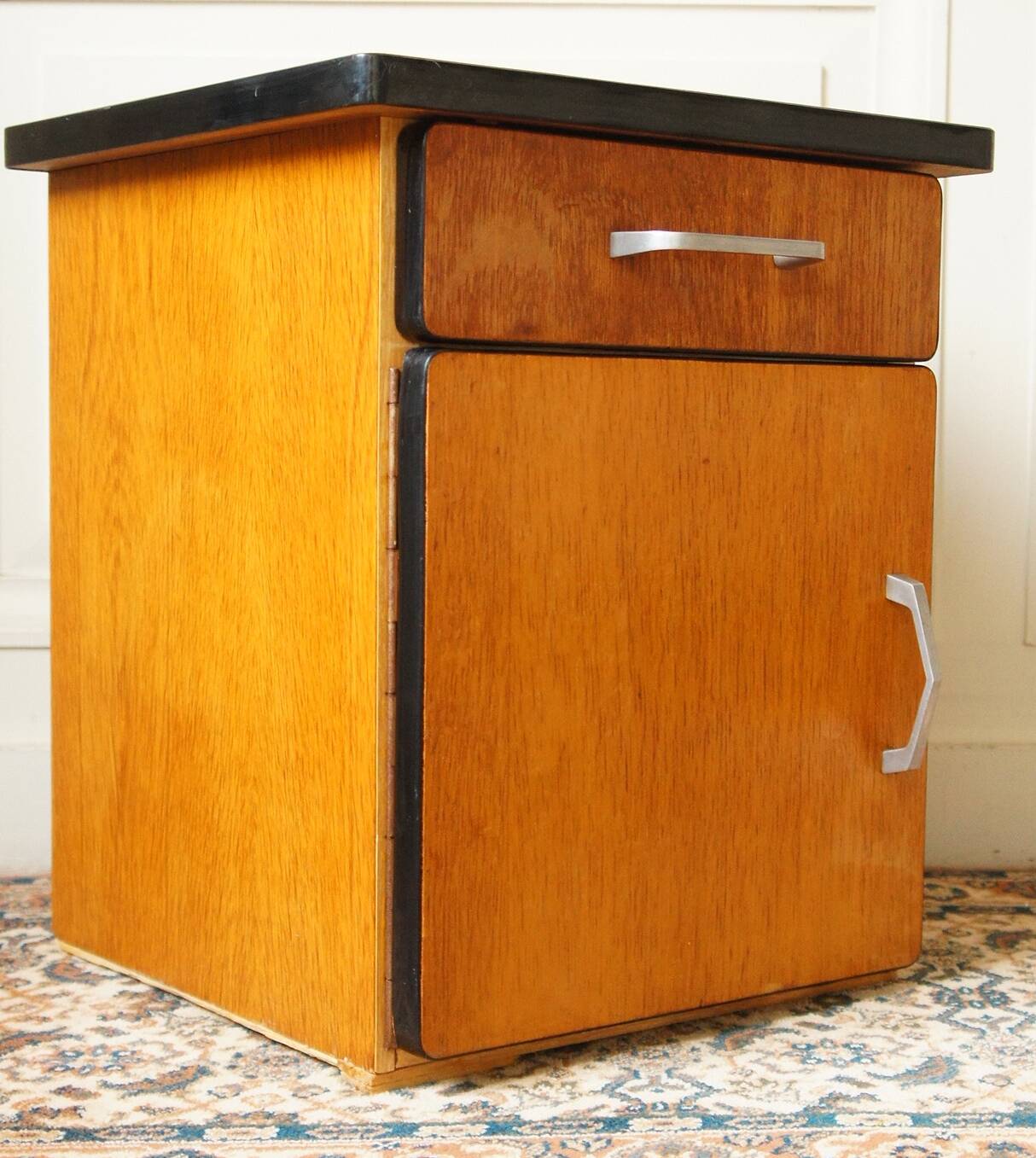 Bedside table in blond wood & Formica 1960