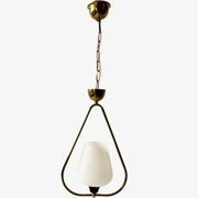Suspension moderniste en verre sablé blanc et laiton