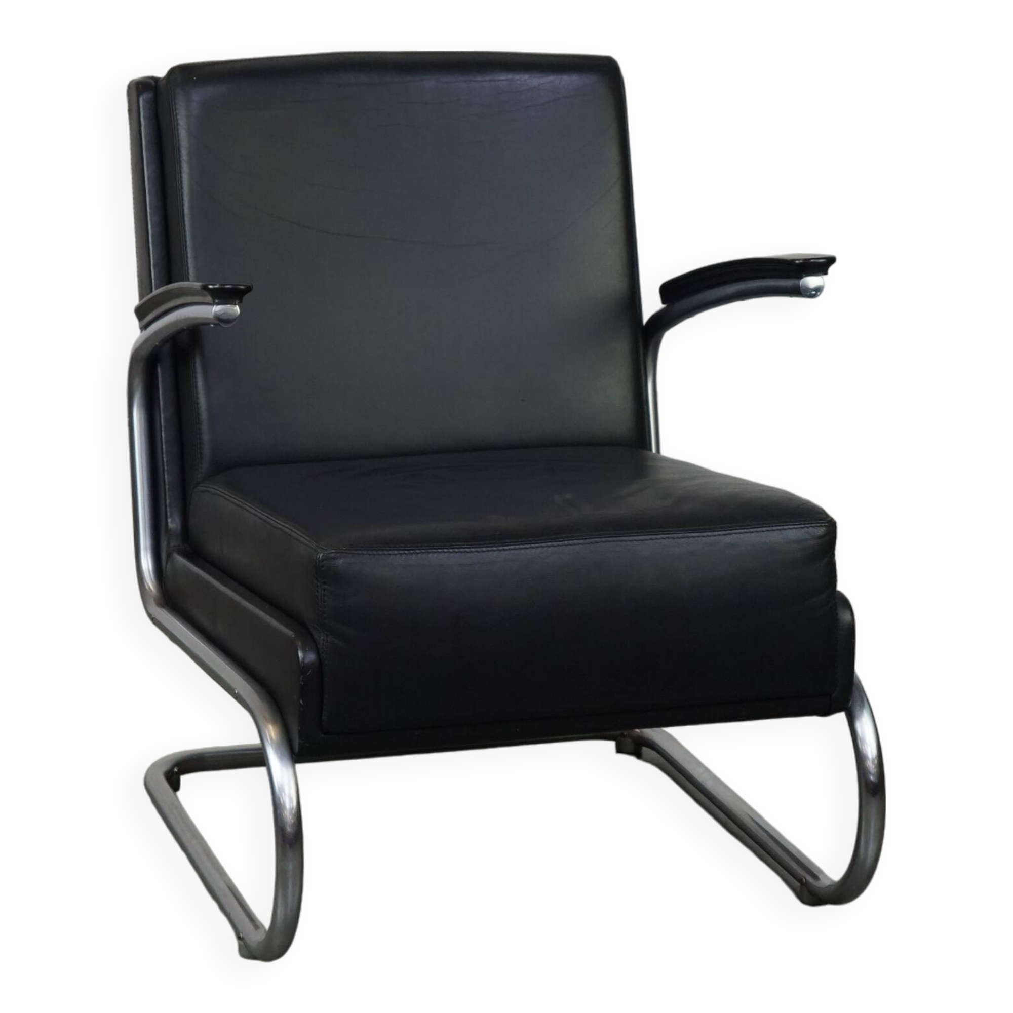 Vintage brown leather Bauhaus design armchair by Ahrend de Cirkel from the 1950s