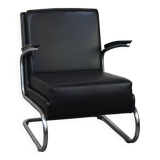 Vintage brown leather Bauhaus design armchair by Ahrend de Cirkel from the 1950s