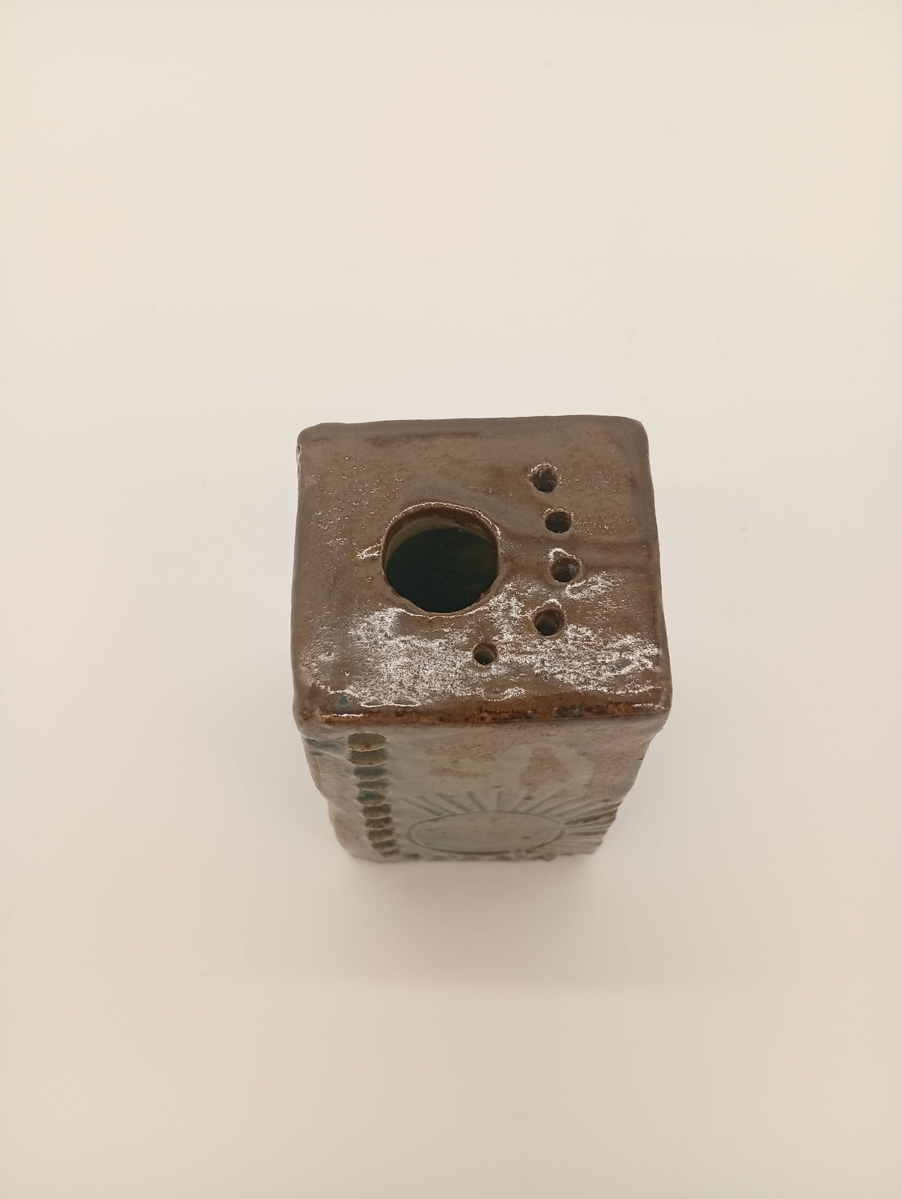 Vintage Ceramic Square Flower Vase Grès Pique Fleurs Scarified France 60