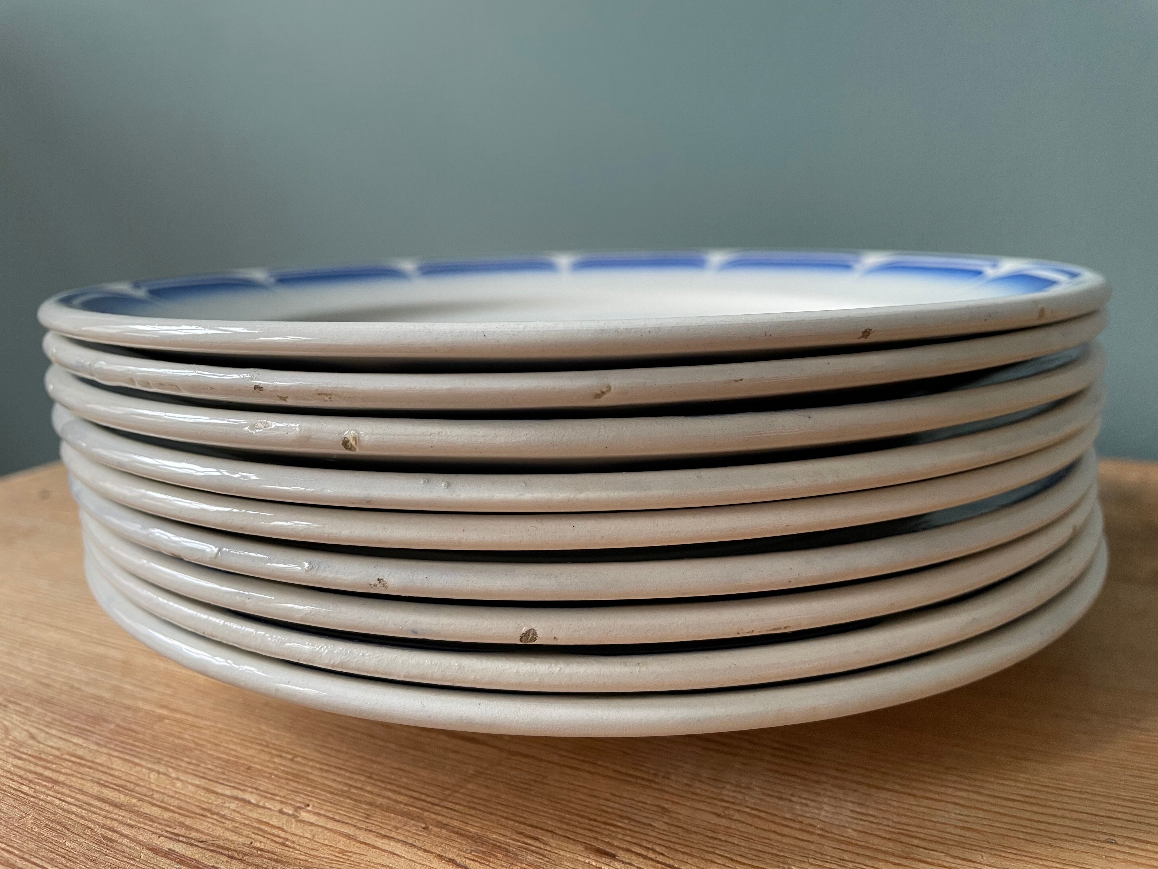 Lot de 9 assiettes plates vintage en porcelaine opaque de Badonviller