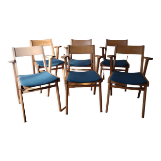 Series of 6 bridge chairs, armchairs with armrests, design 50