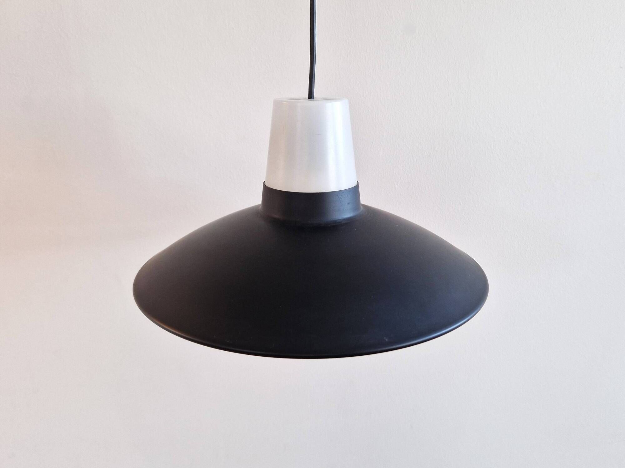 Set of 2 black and white pendant lamps for Nordisk Solar, Denmark 1960's