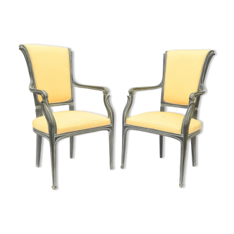 Pair of armchairs in grey lacquered wood