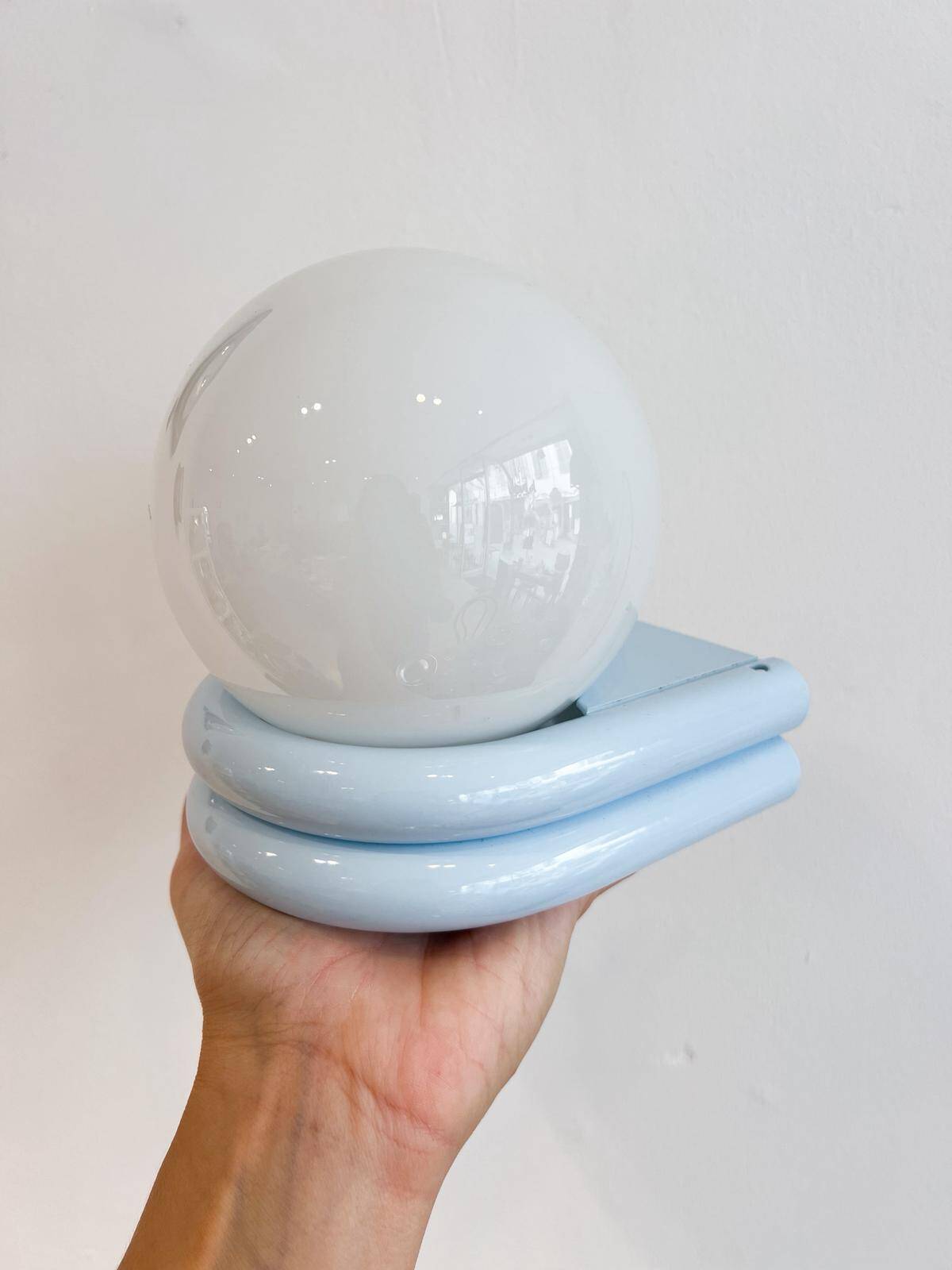 Vintage light blue metal wall lamp with globe