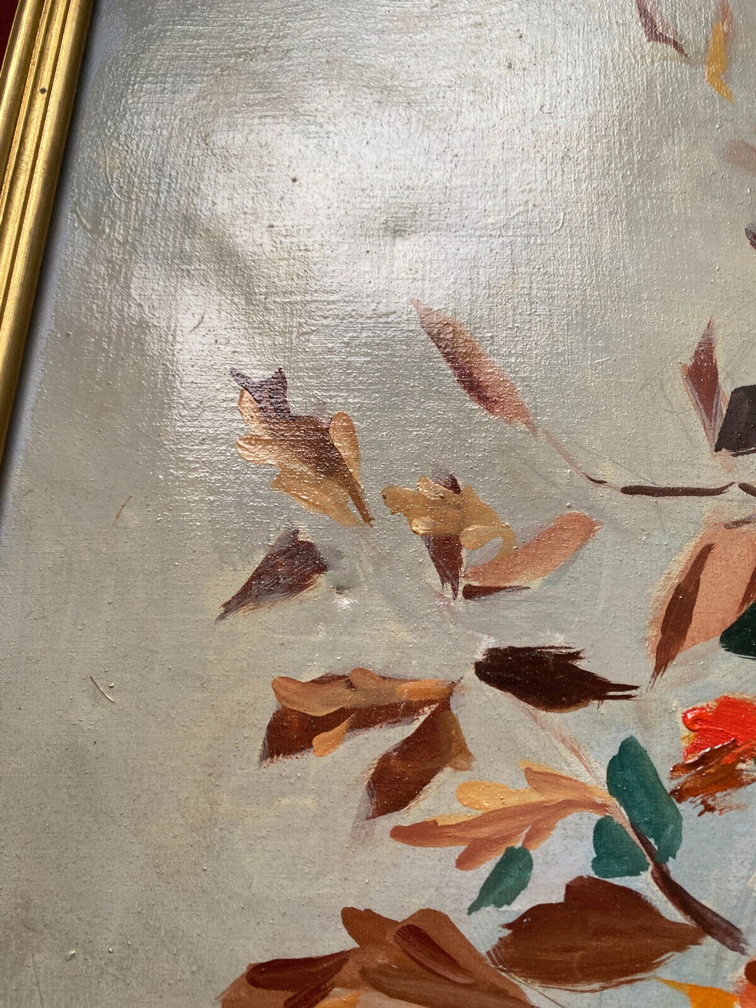 Painting "Flowers in vase" signed M. Saulo, circa 1950 frame
