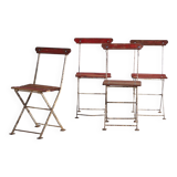 Anciennes chaises de jardin pliantes rouges (vers 1920). Ensemble de 4 pièces