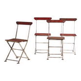 Anciennes chaises de jardin pliantes rouges (vers 1920). Ensemble de 4 pièces