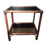 Rattan and smoked glass side table