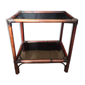 Rattan and smoked glass side table