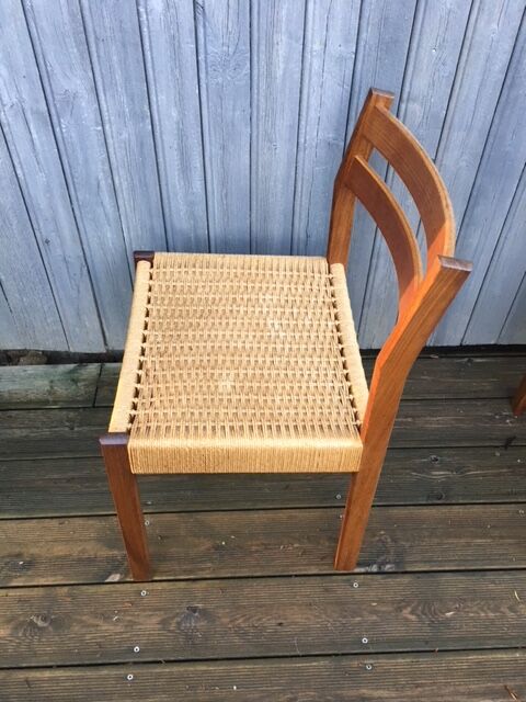Suite de 6 chaises scandinaves en teck et corde