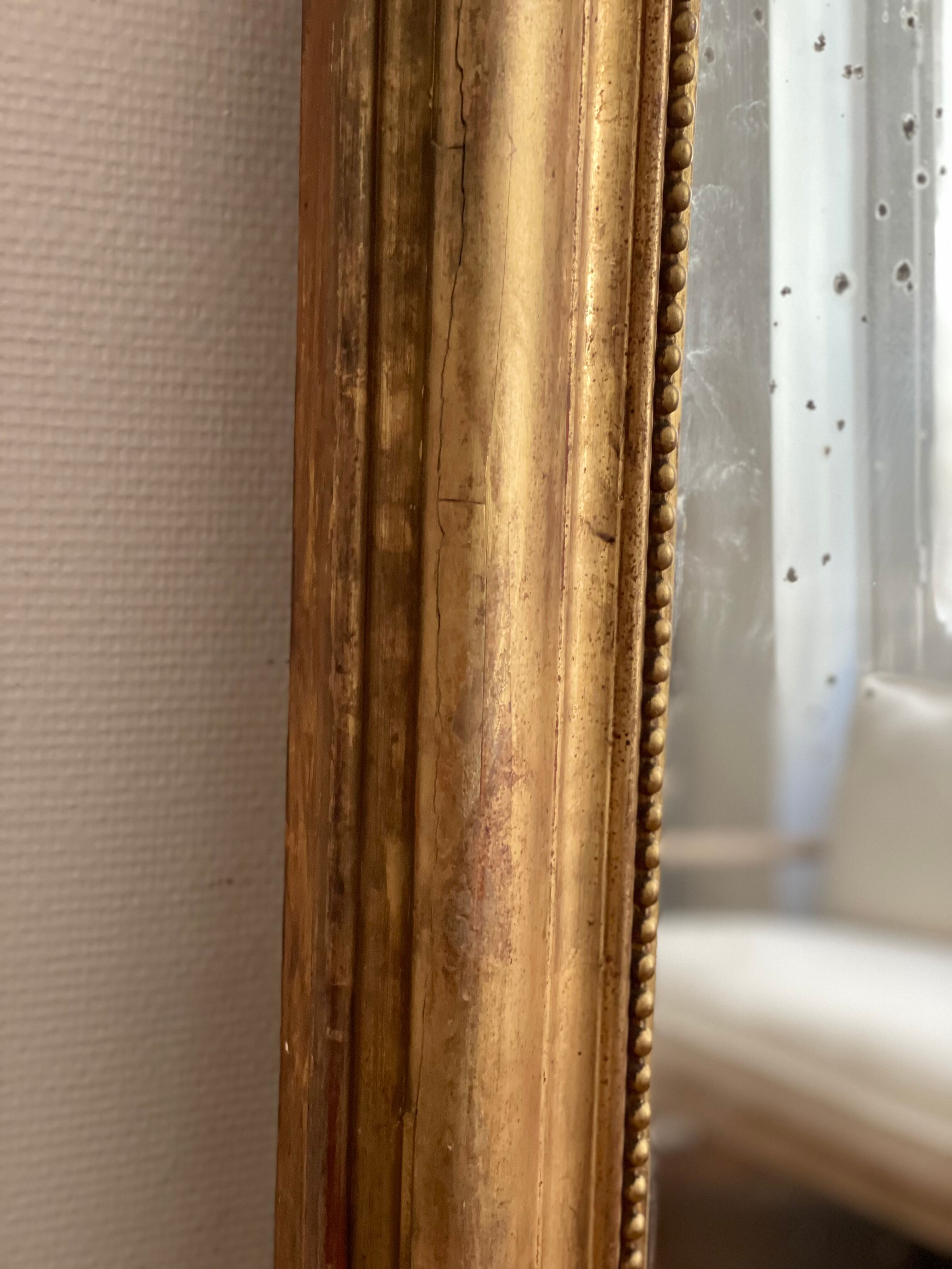 Old mirror louis Philippe Dore gold leaf pediment gilded fireplace