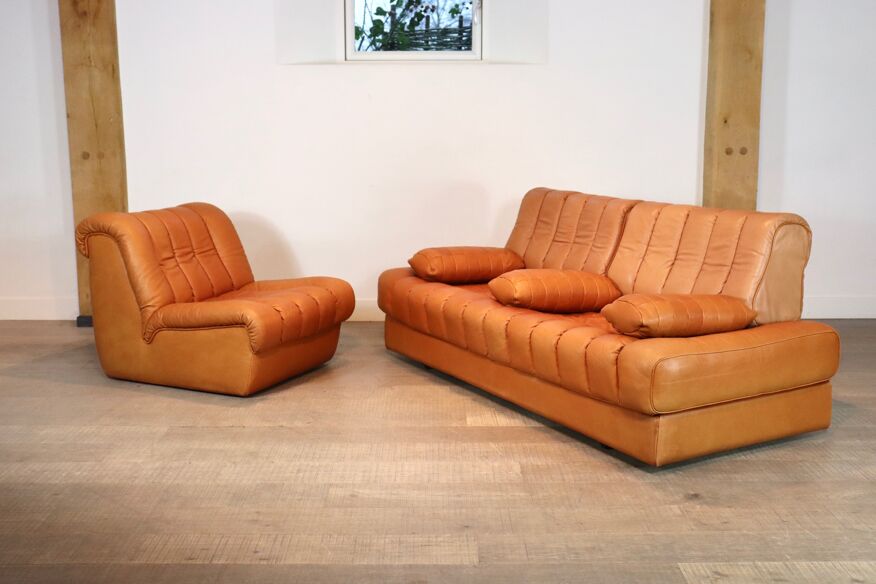 De Sede DS-85 daybed and lounge chair in cognac leather, 1960s | Selency