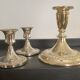 Series of 3 vintage candle holders in silver metal 70s