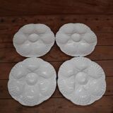 4 Assiettes à huîtres blanc cassé vintage Sarreguemines 60's