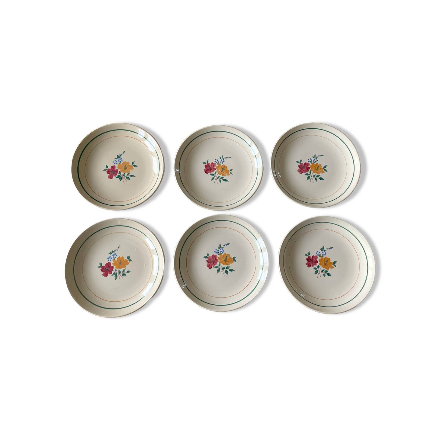 6 old earthenware dessert plates from Saint-Amand (North)