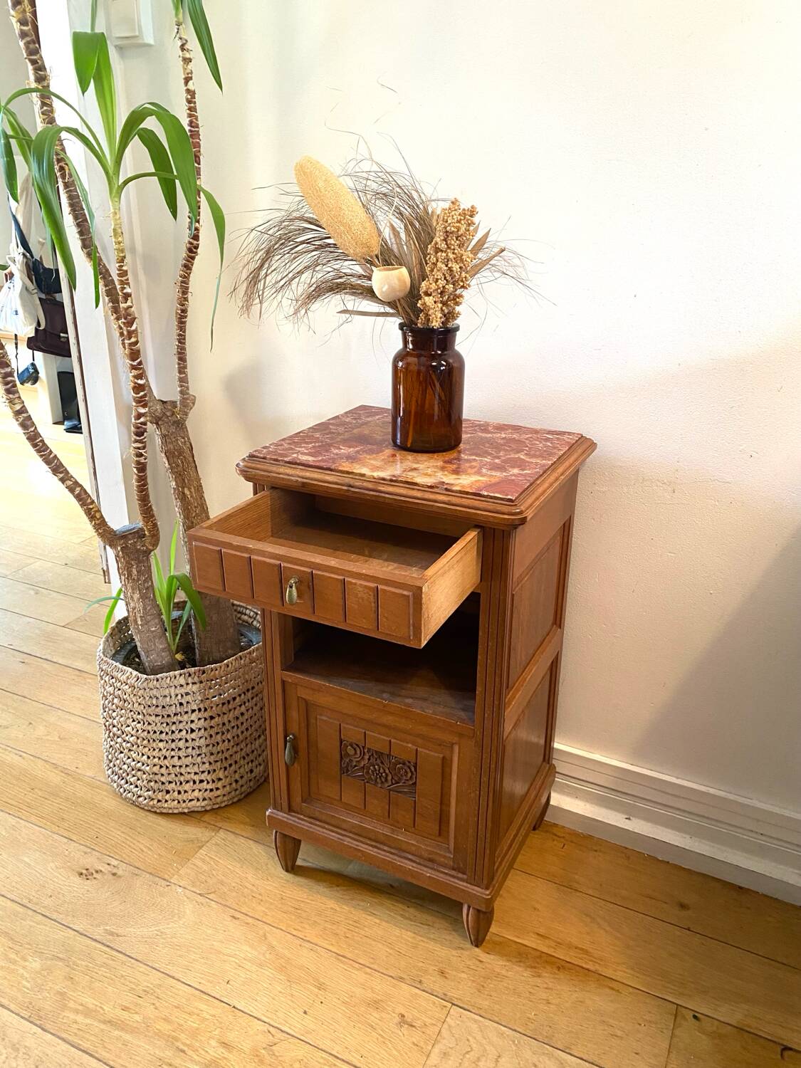 Small solid wood and marble sideboard