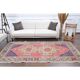 Vintage Turkish Oushak handmade wool cotton pink area rug 131x253