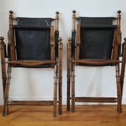 Paire de chaises pliantes safari  en cuir 1970-80