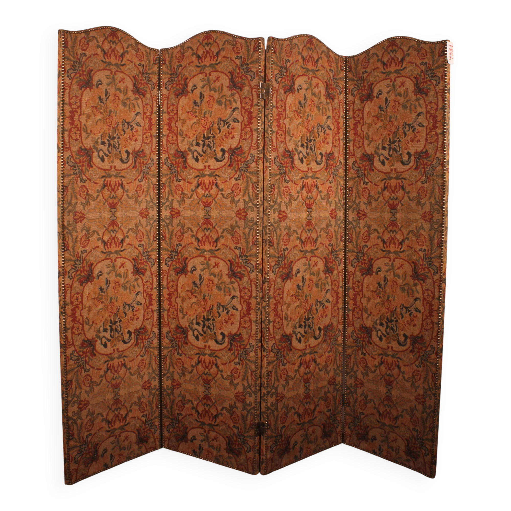 four-panel screen painted on 19th century fabric