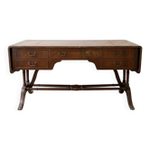Bureau ancien en bois avec plateau en simili cuir et rallonges