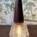 Vintage Scandinavian teak and holophane glass pendant light. 50s/60s