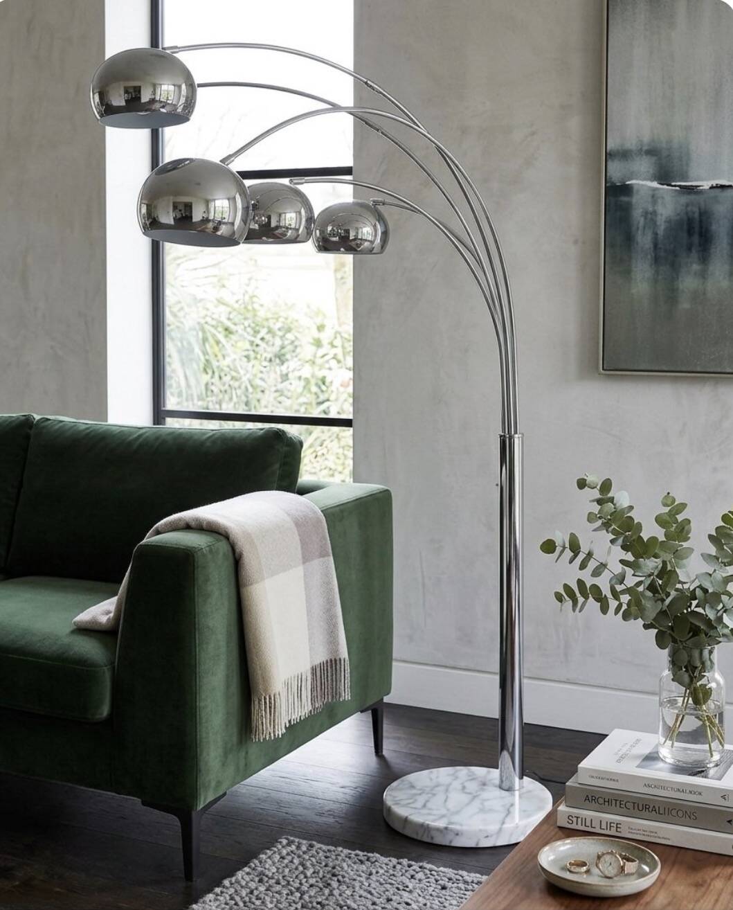 Lampadaire vintage 5 branches style Space âge chrome socle en marbre