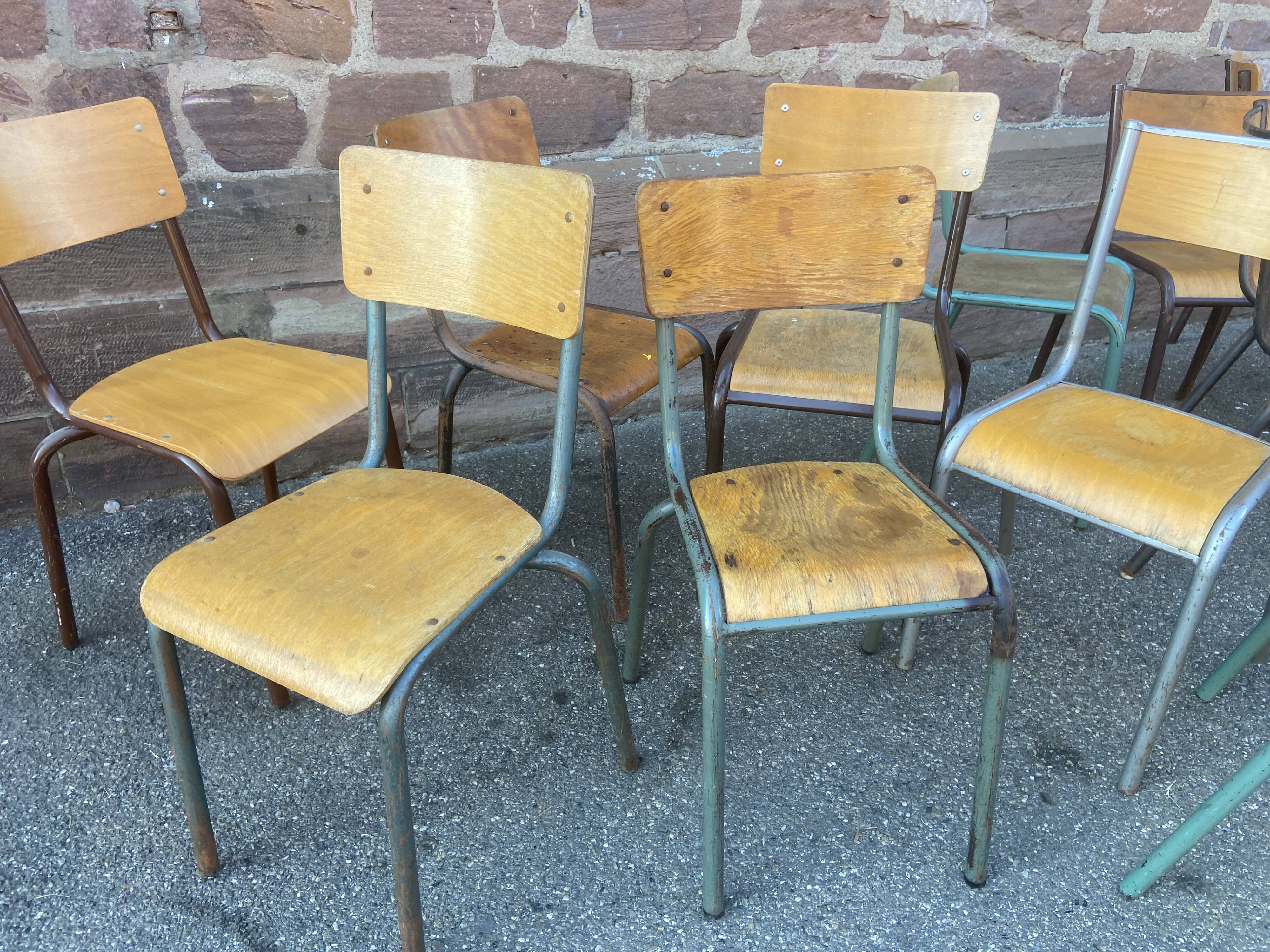 Lot de 15 chaises d'école mullca delagrave dépareillées vintage