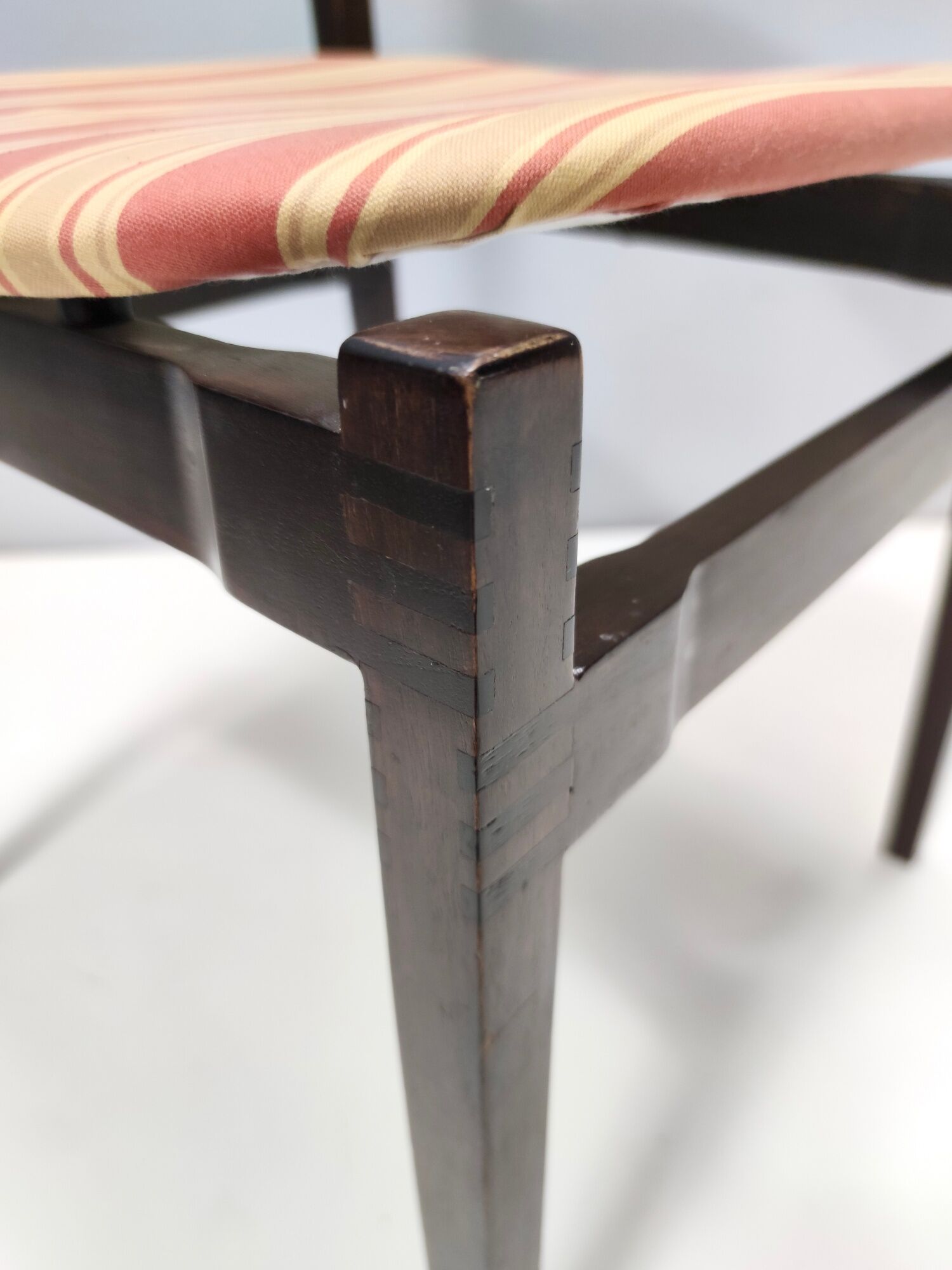 Vintage Set of Six Walnut Chairs by Gianfranco Frattini for Cassina with Stripe Patterned Orange Fab