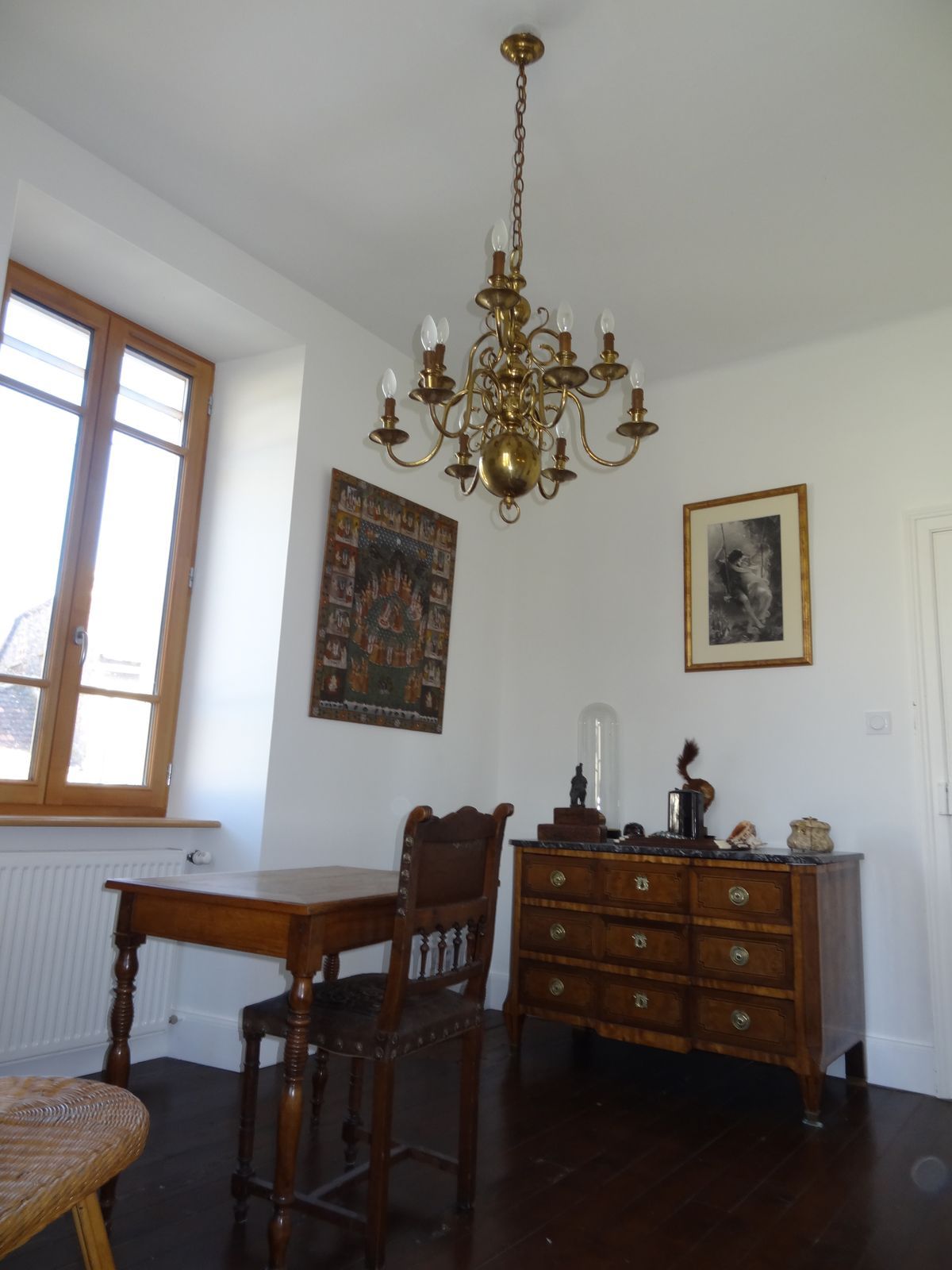 "Dutch" gold metal chandelier with 9 light arms - 1960