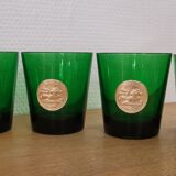 Set of 8 Dubonnet water glasses, vintage Louis d'or piece and bottle